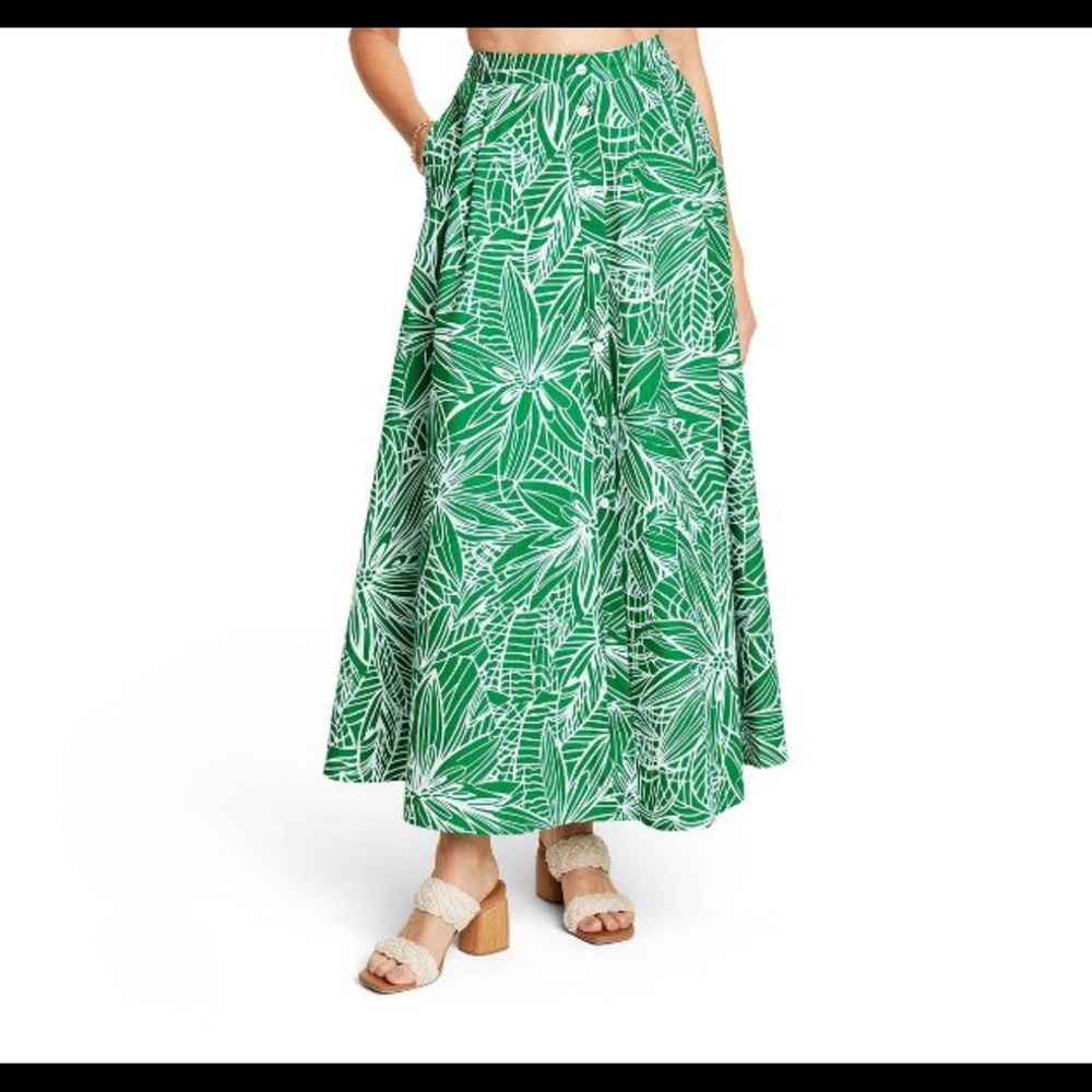 Green floral skirt